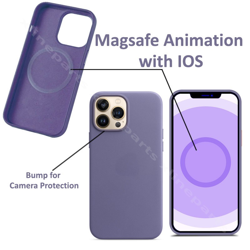 Задний чехол Кожаный Magsafe Apple iPhone 14 Pro фиолетовый