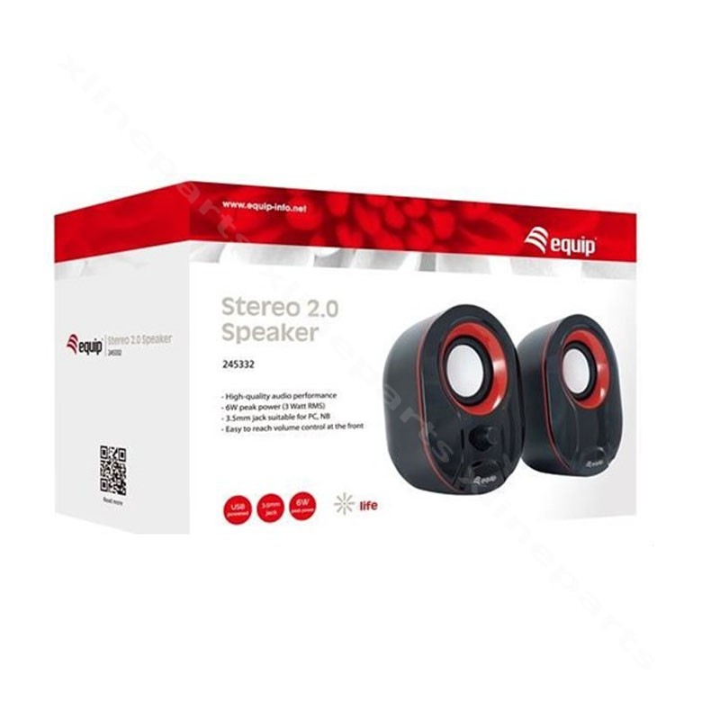 Speaker Equip Stereo Pair USB 2.0 Wired black red