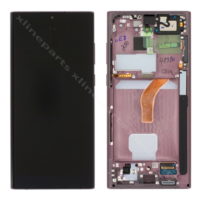 LCD Complete Frame Samsung S22 Ultra S908 burgundy (Original)