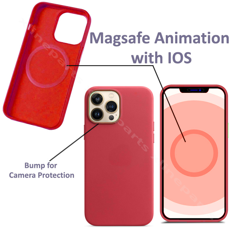 Задний чехол Кожаный Magsafe Apple iPhone 14 Plus красный