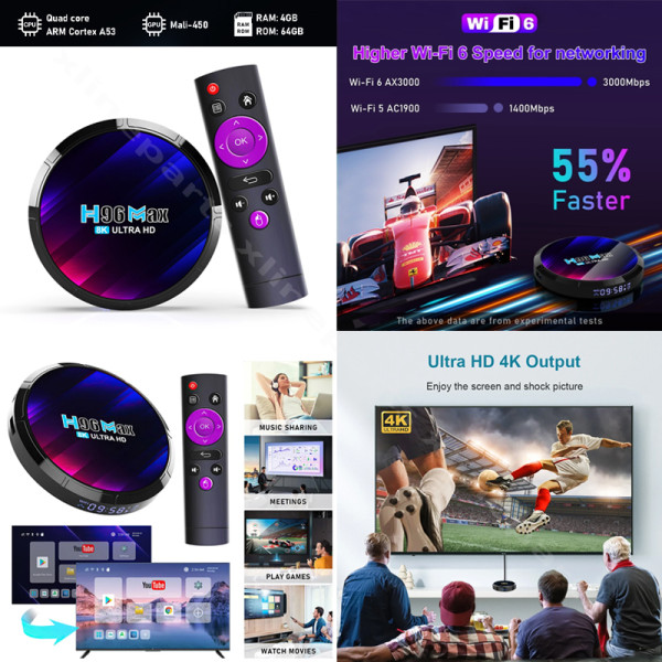 Android 13 TV Box H96 Max RK3528 8K 4GB RAM 64GB black