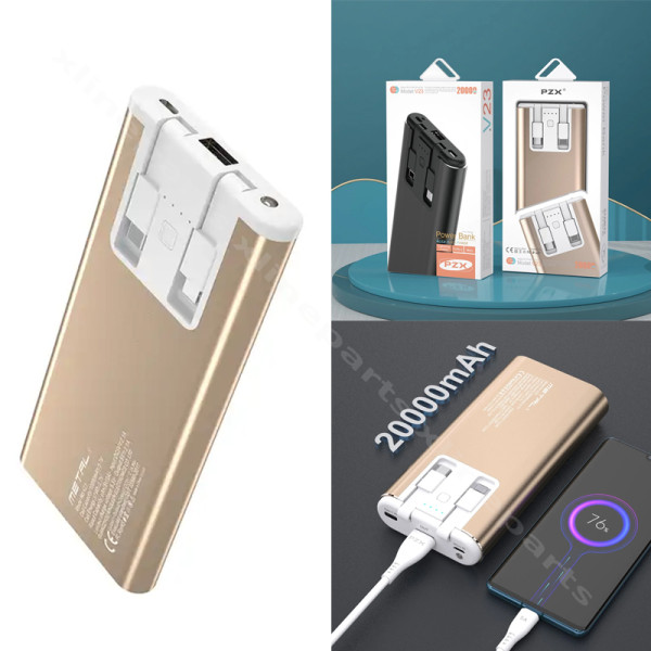 Power Bank PZX V23 Dual cables USB-C/Lightning Built in 20000mAh gold