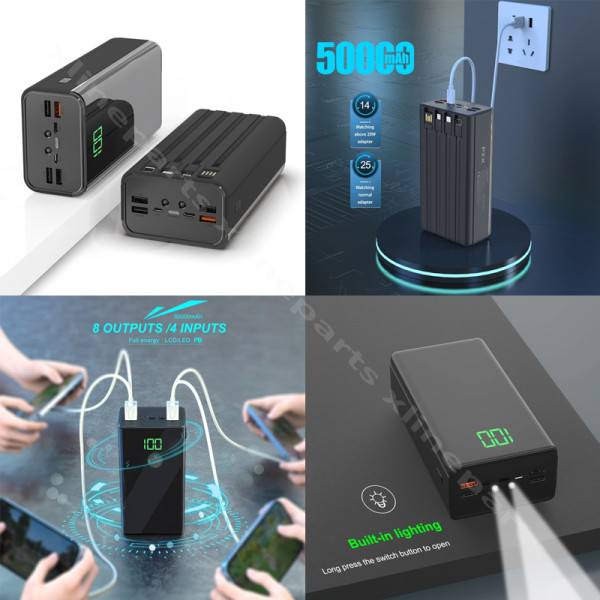 Power Bank PZX V50 4xUSB/ USB-C/ Micro USB 50000mAh black