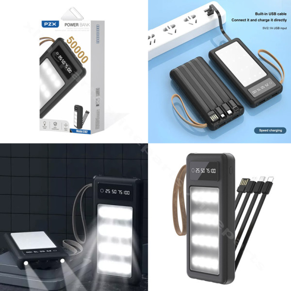 Power Bank Digital Display LED Light PZX C162 Dual USb/ USB-C 50000mAh black