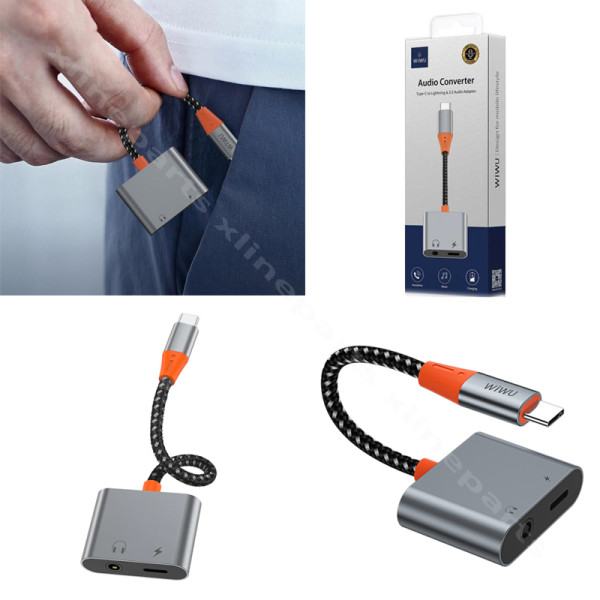 Adapter USB-C Male to USB-C Female/3.5MM Wiwu LT10 gray