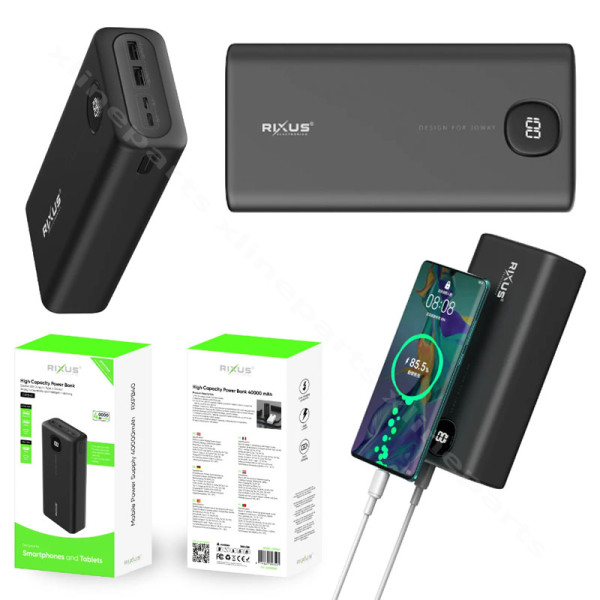 Power Bank Rixus High Capacity RXPB40 2xUSB/ USB-C/ Micro USB 40000mAh black