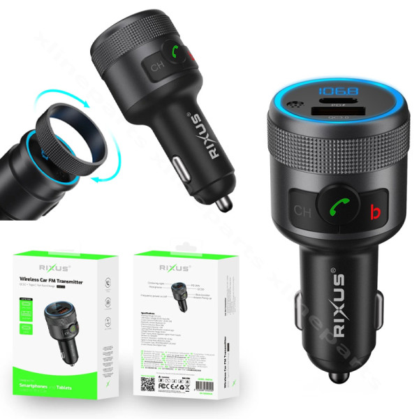 Bluetooth FM Car Transmitter USB/ USB-C Rixus RXBT26 black