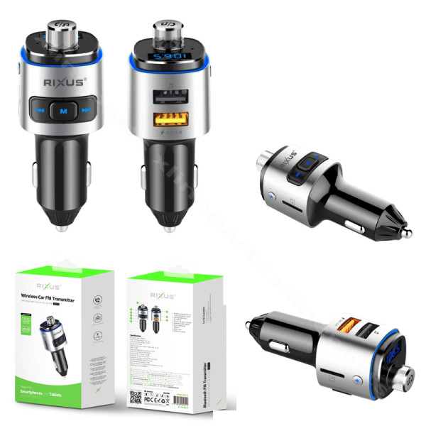 Bluetooth FM Car Transmitter USB/ USB-C/ Micro SD Rixus RXBT16 silver