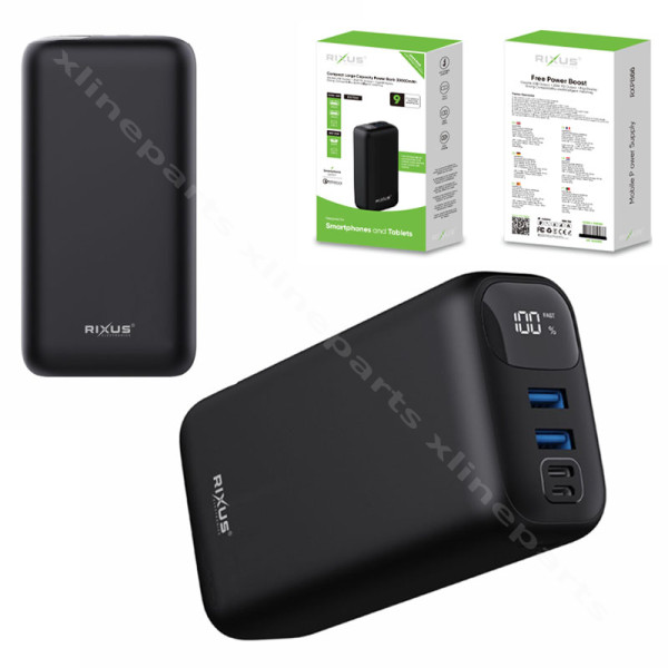 Power Bank Rixus RXPB62 Dual USB/ Dual USB-C 22.5W 30000mAh black