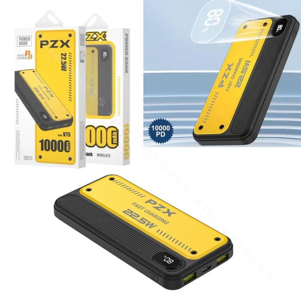 Power Bank Digital Display PZX V75 Dual USB/ USB-C 22.5W 10000mAh Black Yellow