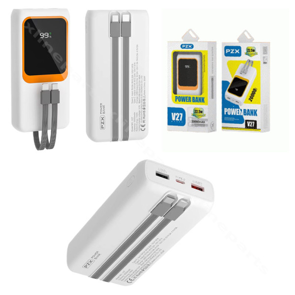 Power Bank Digital Display PZX V27 Dual USB/ USB-C 22.5W 20000mAh white