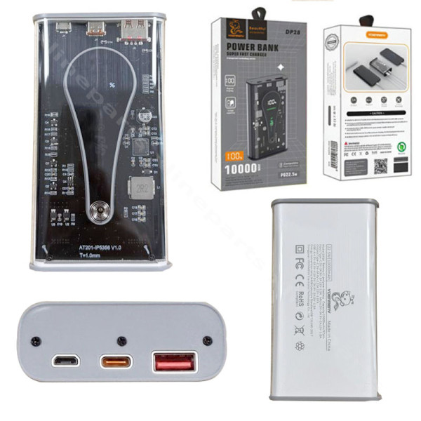 Power Bank VdenMenv DP28 USB/ USB-C/ MICRO USB 22.5W 10000MAH Silver