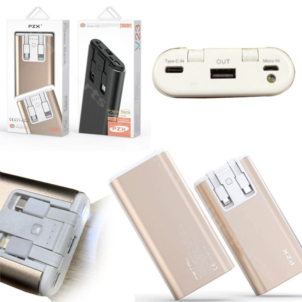 Power Bank LED Light PZX V23 USB/ USB-C/ Micro USB 20000mAh brown