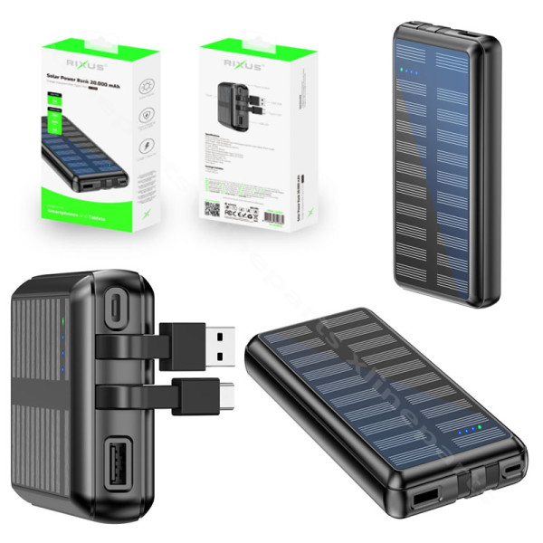 Power Bank Rixus Solar RXPB47 USB/ USB-C 20000mAh black