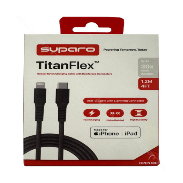 Cable USB-C to Lightning Suparo TitanFlex Braided 60W 1.2m black
