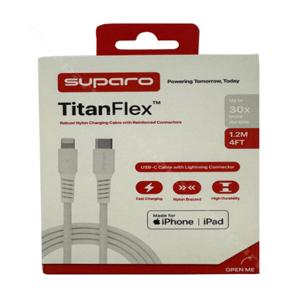 Cable USB-C to Lightning Suparo TitanFlex Braided 60W 1.2m white