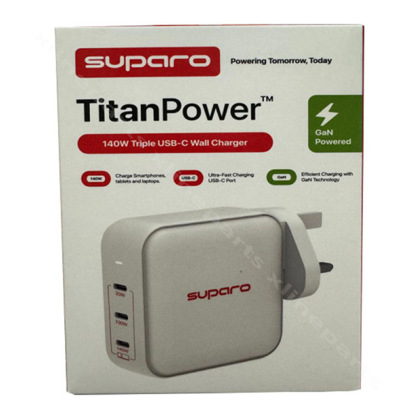 Charger Triple USB-C Suparo TitanPower 140W UK white