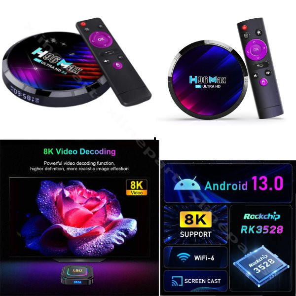 Android 13 TV Box HK1 K8 RK3528 8K 4GB RAM 128GB black