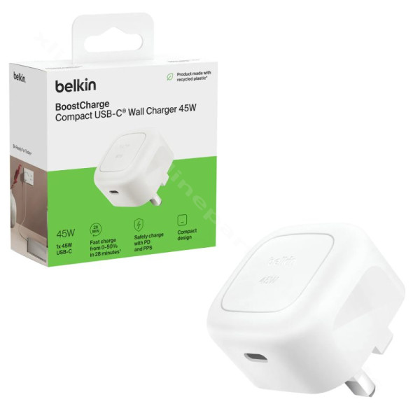 Charger USB-C Belkin WCA013MYWH 45W UK white