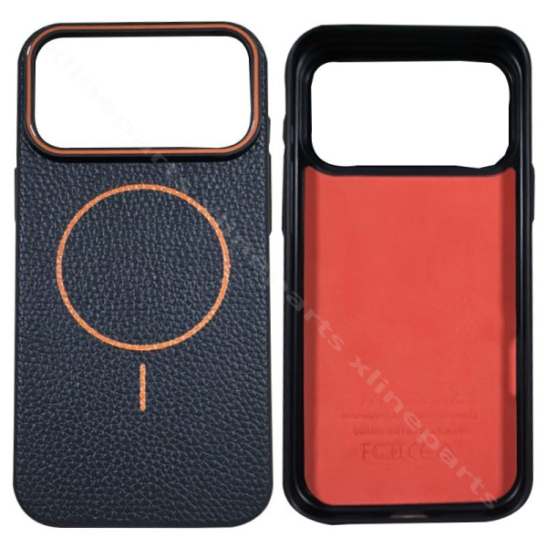 Πίσω θήκη TPU Lychee Texture Apple iPhone 17 Pro Max μαύρο πορτοκαλί