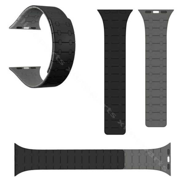 Rixus Магнитный силиконовый ремешок для часов Apple Watch 49 мм/45 мм/44 мм/42 мм черный, серый