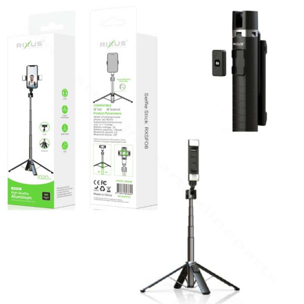 Τρίποδα Bluetooth Selfie Stick Αποσπώμενο Αλουμίνιο Διπλό Φως LED Rixus RXSF08 μαύρο