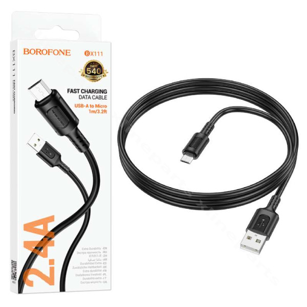 Cable USB to Micro USB Borofone BX111 18W 2.4A 1m black