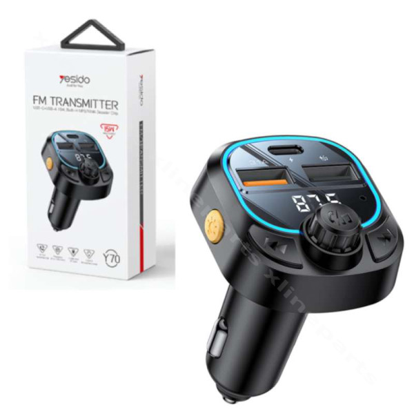 Bluetooth FM Car Transmitter Dual USB / USB-C Yesido Y70 black