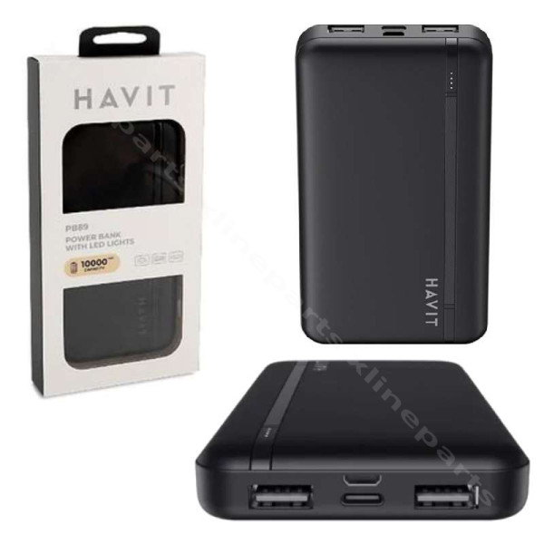 Power Bank Havit PB89 LED Light Dual USB / USB-C / Micro USB 10000mAh black