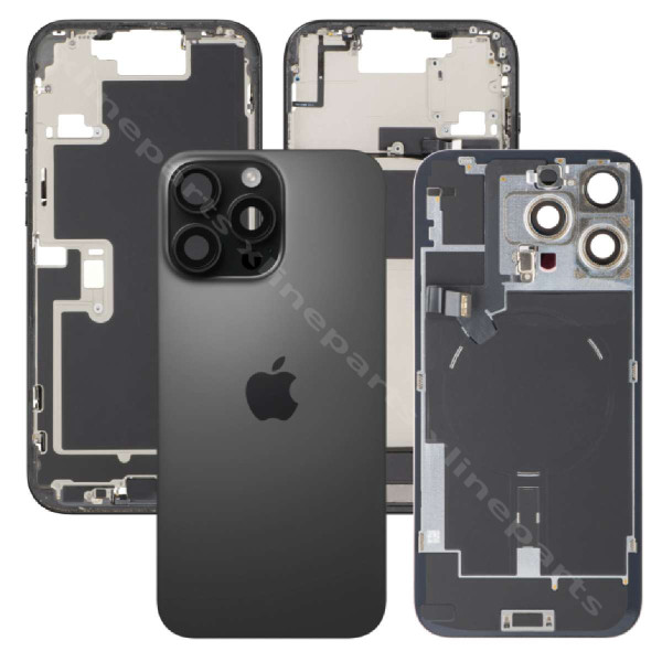 Back Battery Middle Cover Lens with Small Parts Apple iPhone 16 Pro Max black (Original)
