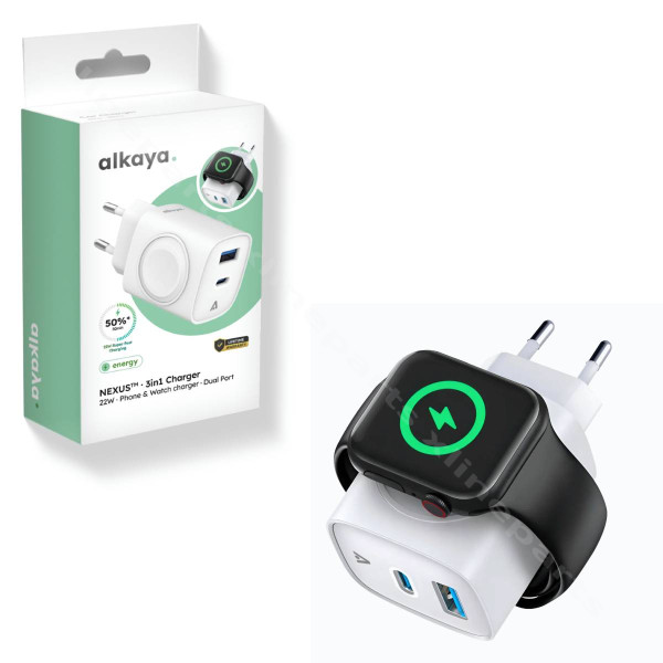 Charger USB / USB-C / Wireless Apple Watch 3-in-1 Alkaya Nexus 22W white
