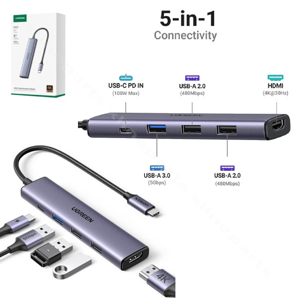 Adapter Docking Station USB-C Ugreen CM478 gray